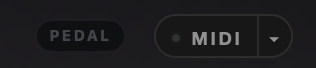 Two small indicators in the plug-in header: a PEDAL badge and a MIDI menu button with a status dot.
